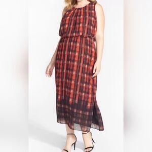 Vince Camuto 2XL womens long dress sheer multicolor red brown